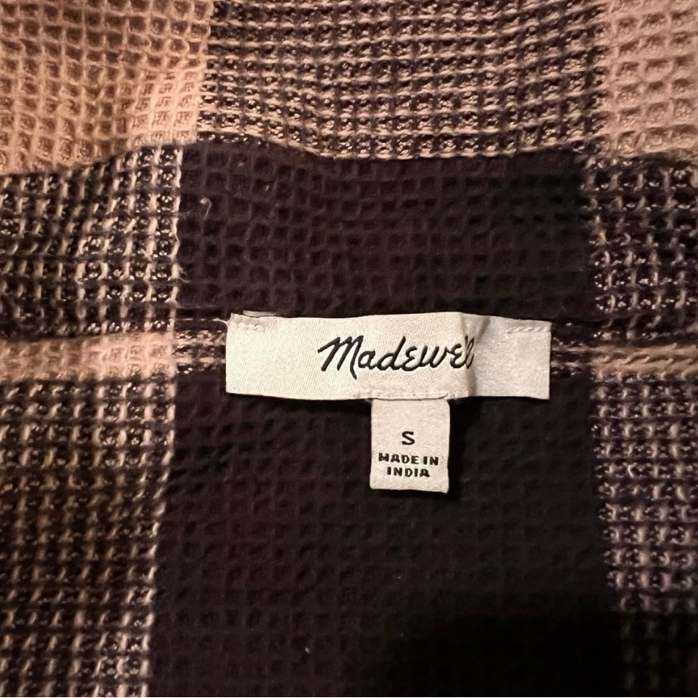 Madewell Waffle Half Zip Popover Shirt Size Small Brown Buffalo Check Plaid